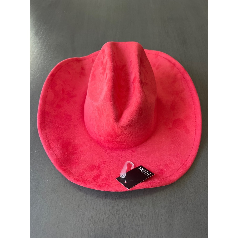 Illuma Pink Faux Suede Cowboy Hat Rhinestone Brim Western Core Festival Glam NWT